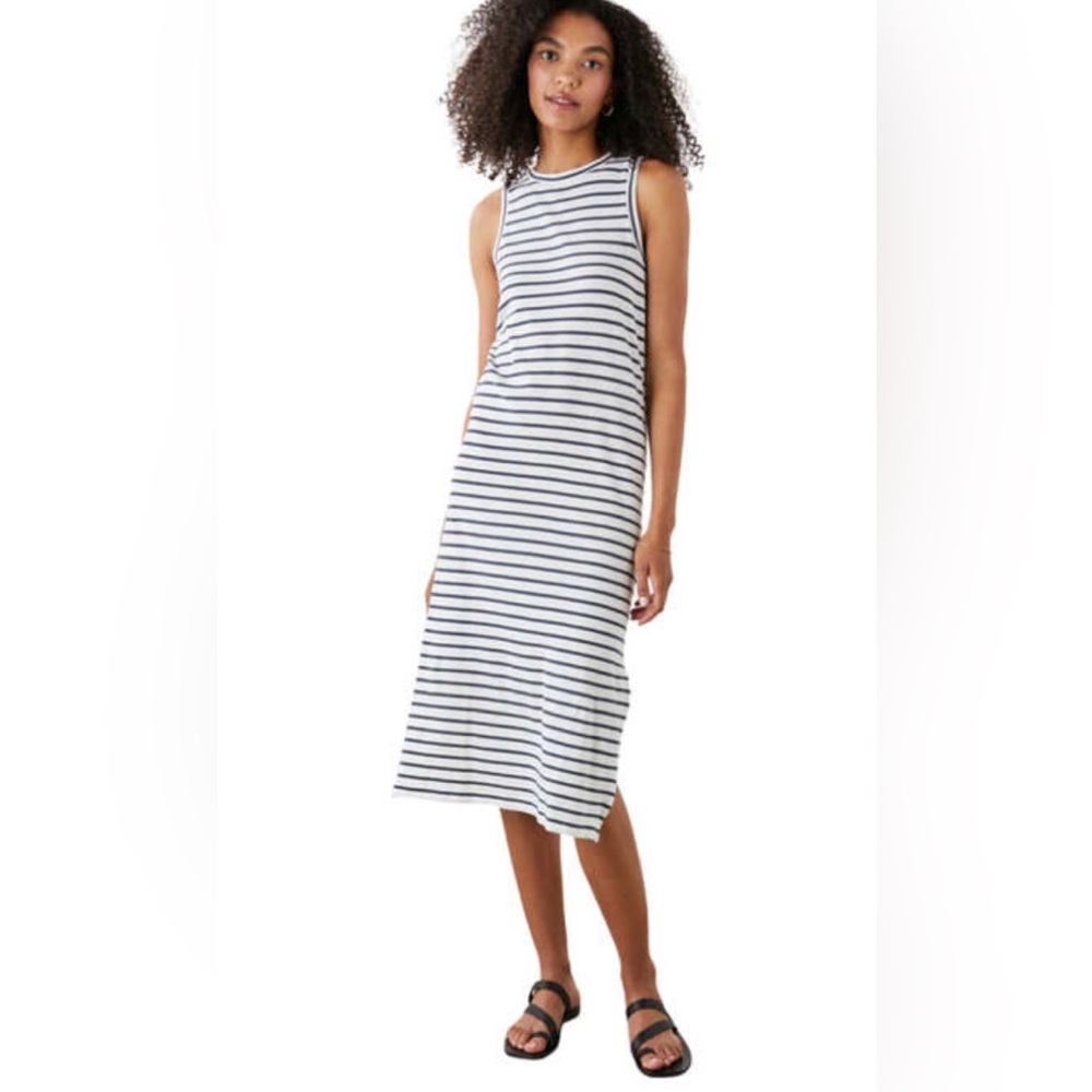 Rails Tank Dress Sailor Stripe Navy and White Side Slits Midi Long Midaxi sz M